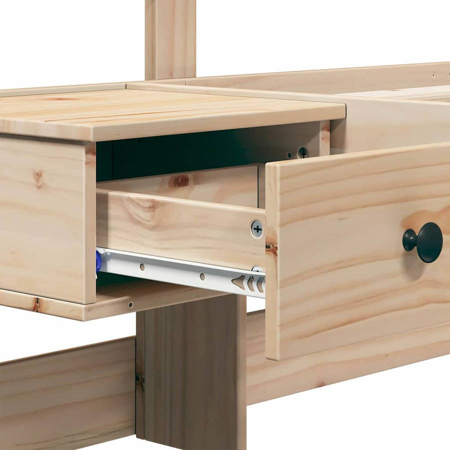 Bedframe met lade met hoofdeinde Bruin 90 x 200 cm Massief grenenhout