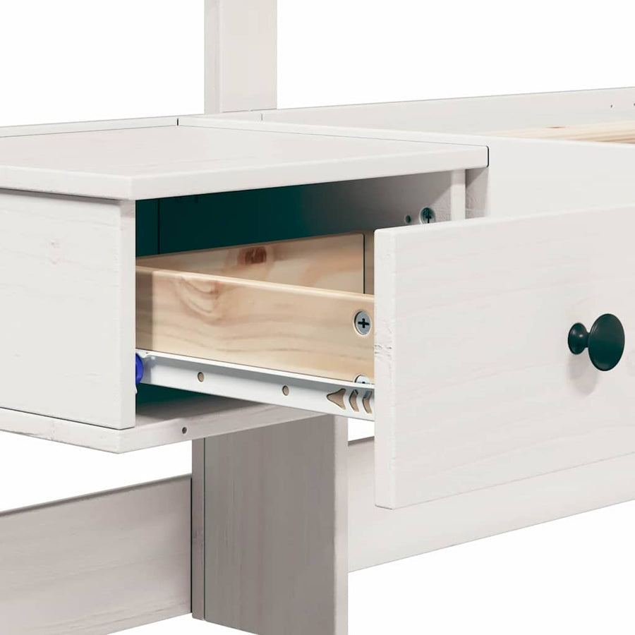 Bedframe met lade met hoofdeinde Wit 90 x 200 cm Massief grenenhout