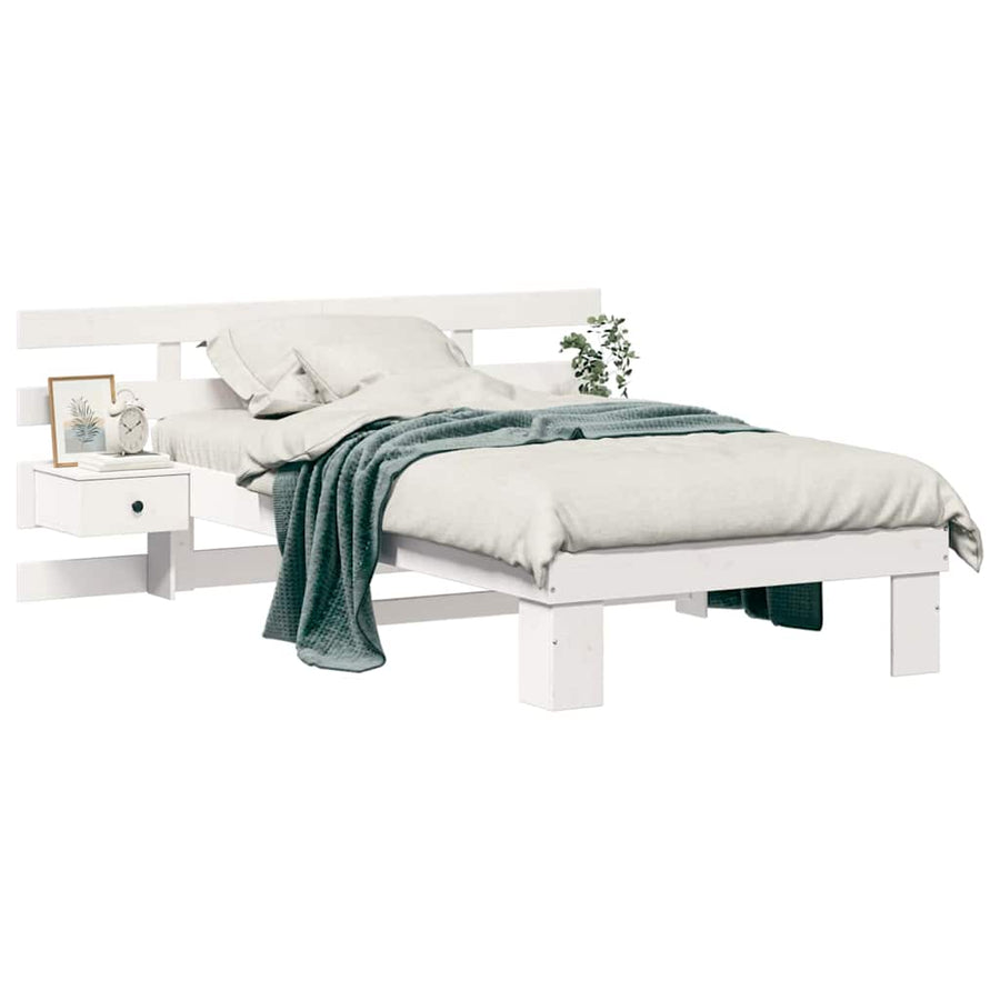 Bedframe met lade met hoofdeinde Wit 90 x 200 cm Massief grenenhout