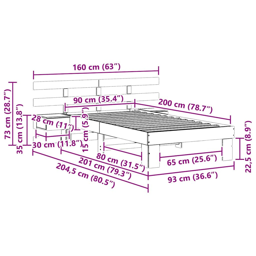 Bedframe met lade met hoofdeinde Wit 90 x 200 cm Massief grenenhout