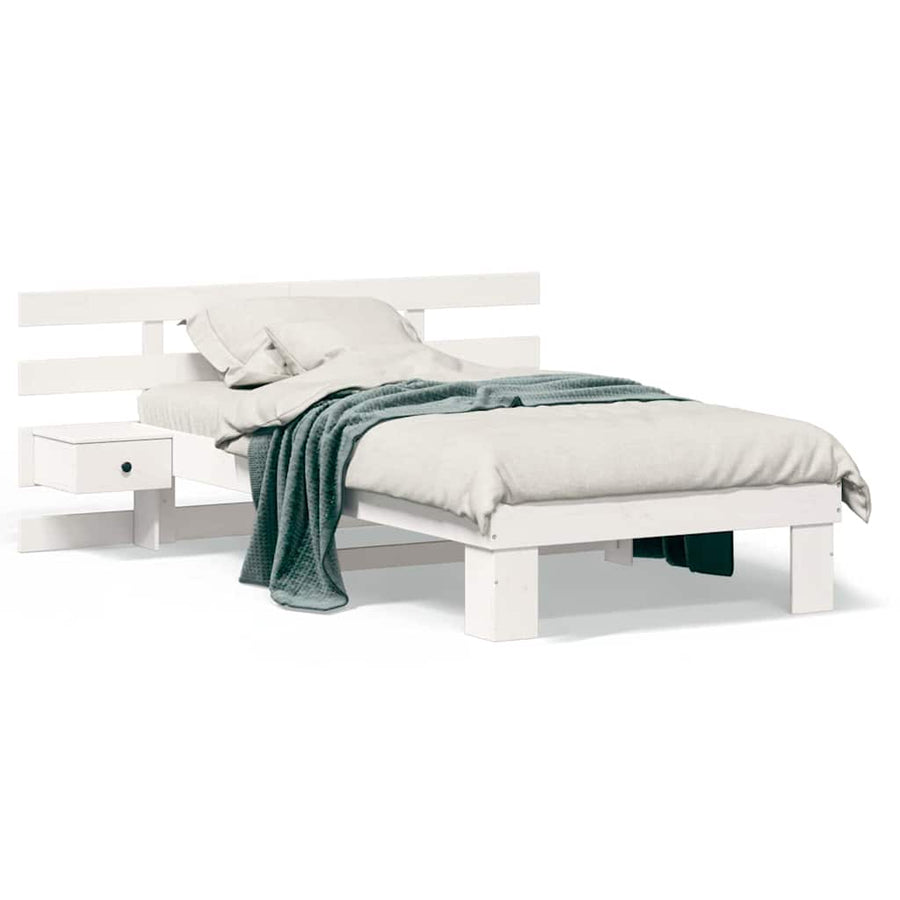Bedframe met lade met hoofdeinde Wit 90 x 200 cm Massief grenenhout