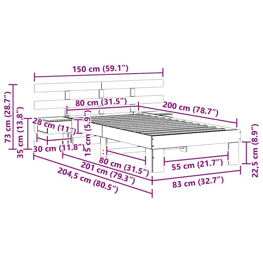 Bedframe met lade met hoofdeinde Wit 80 x 200 cm Massief grenenhout