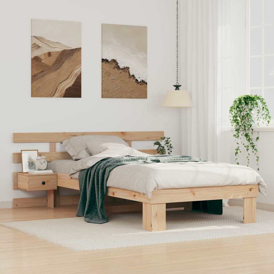 Bedframe met lade met hoofdeinde Bruin 90 x 190 cm Massief grenenhout