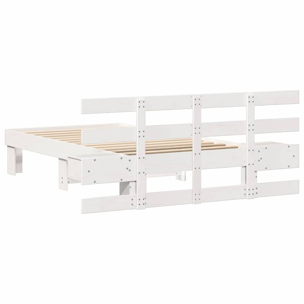 Bedframe met lade met hoofdeinde Wit 75 x 190 cm Massief grenenhout