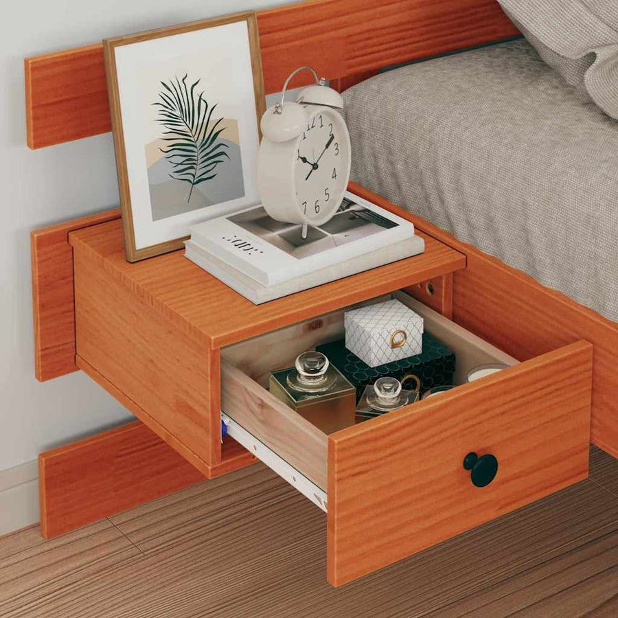 Bedframe met lade met hoofdeinde Wasbruin 75 x 190 cm Massief grenenhout