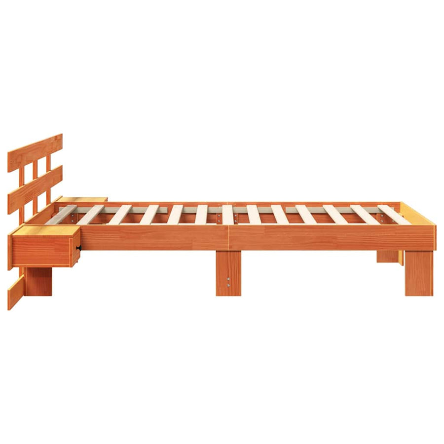 Bedframe met lade met hoofdeinde Wasbruin 75 x 190 cm Massief grenenhout