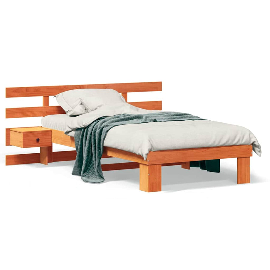 Bedframe met lade met hoofdeinde Wasbruin 75 x 190 cm Massief grenenhout