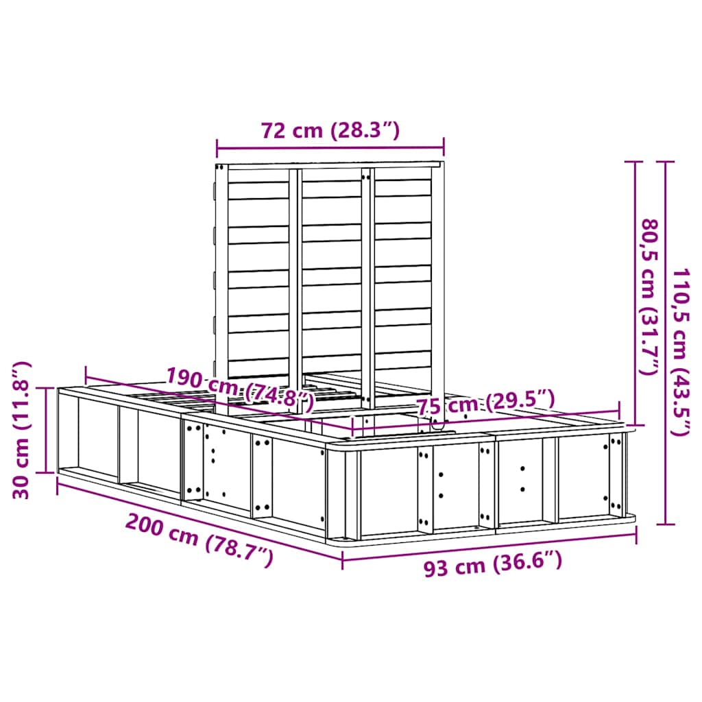 Bedframe Wasbruin 75 x 190 cm Massief grenenhout