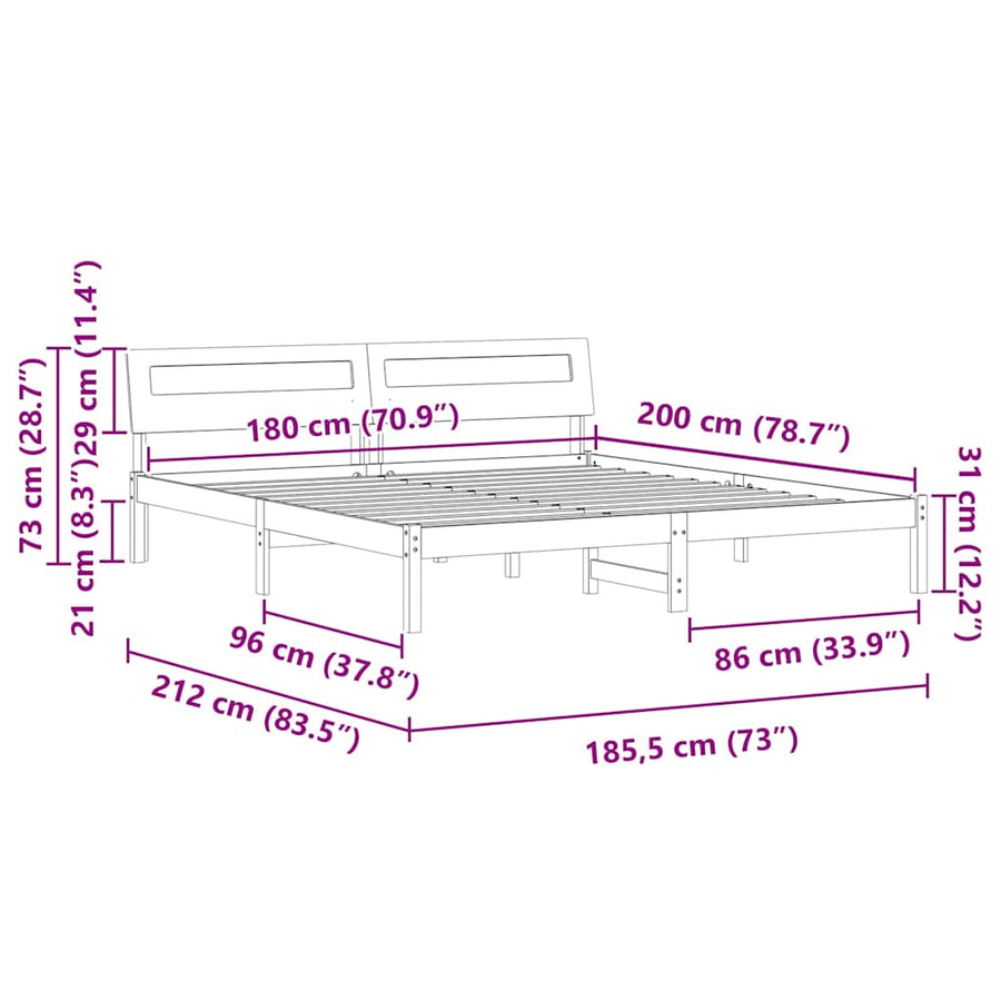 Bedframe Bruin 180 x 200 cm Massief grenenhout