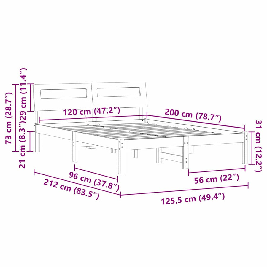 Bedframe Wit 120 x 200 cm Massief grenenhout