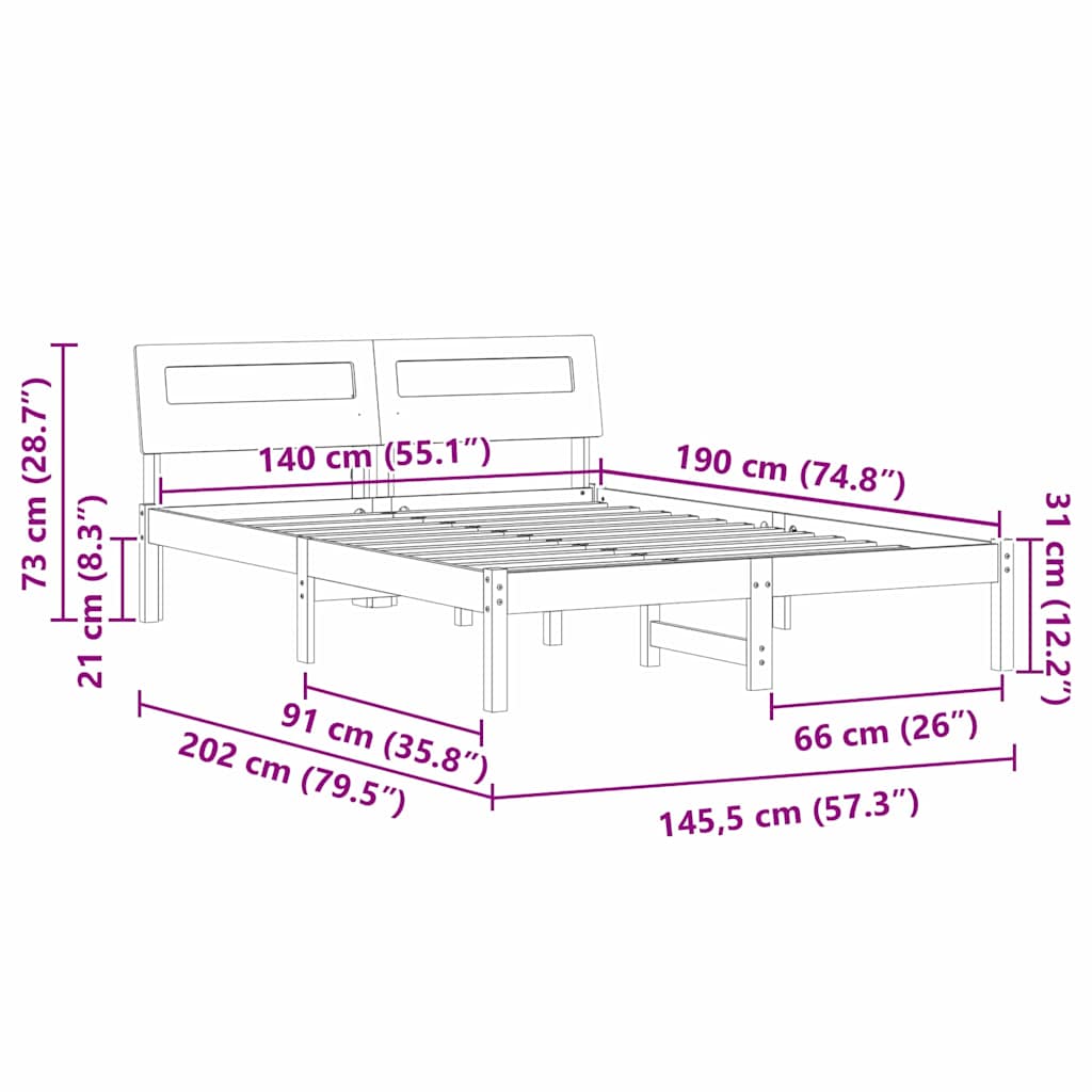 Bedframe Wit 140 x 190 cm Massief grenenhout