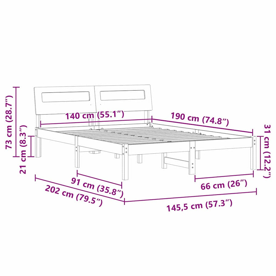 Bedframe Wit 140 x 190 cm Massief grenenhout