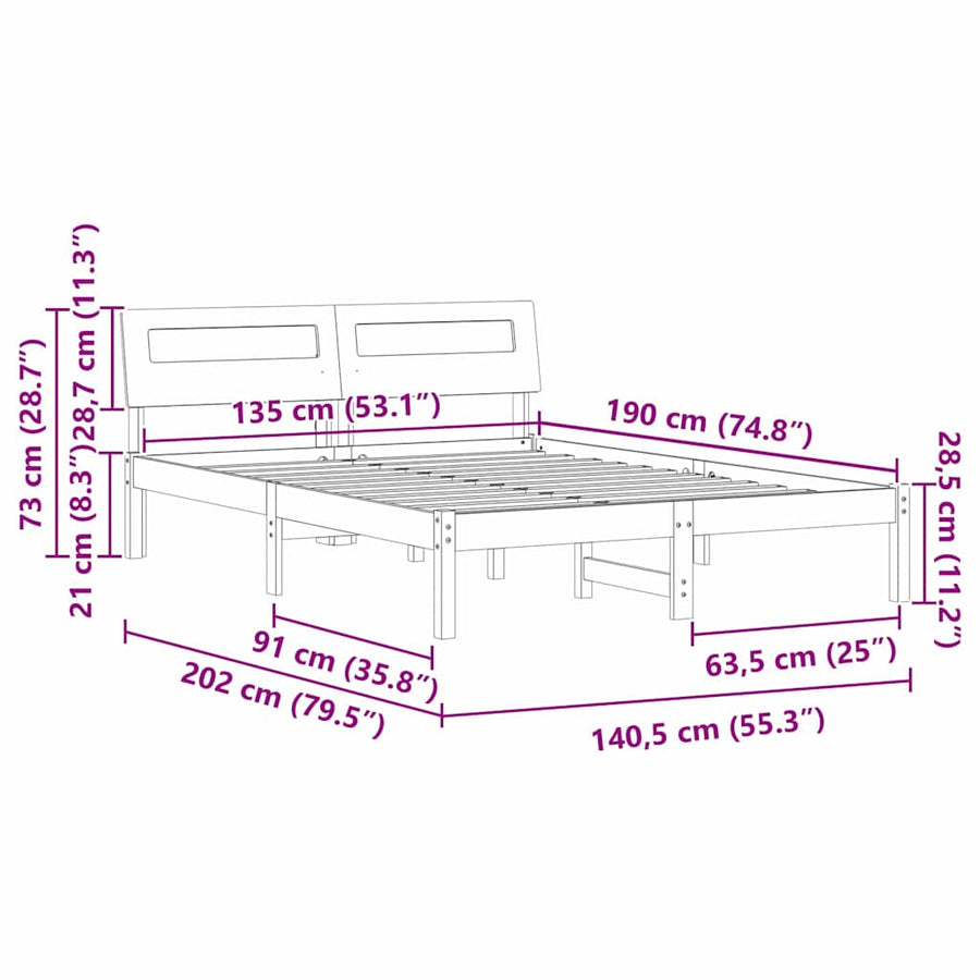 Bedframe Bruin 135 x 190 cm Massief grenenhout