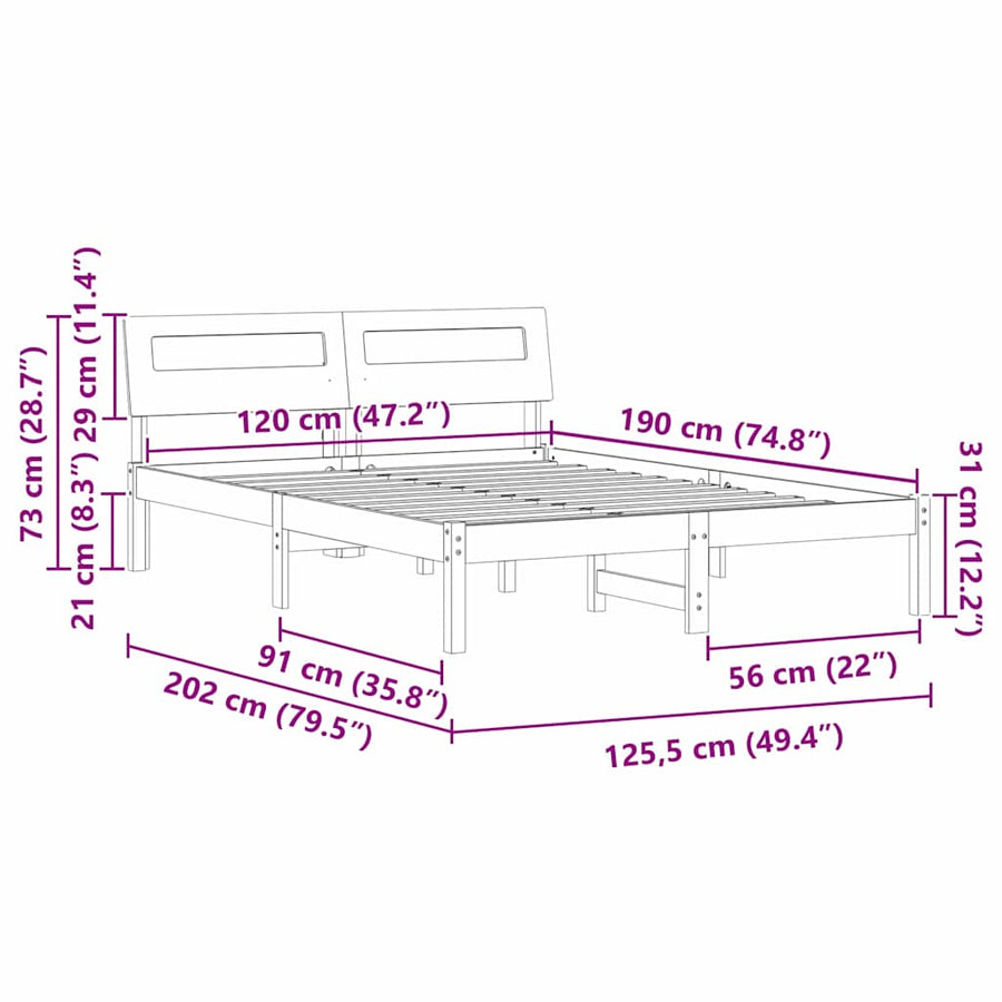 Bedframe Bruin 120 x 190 cm Massief grenenhout