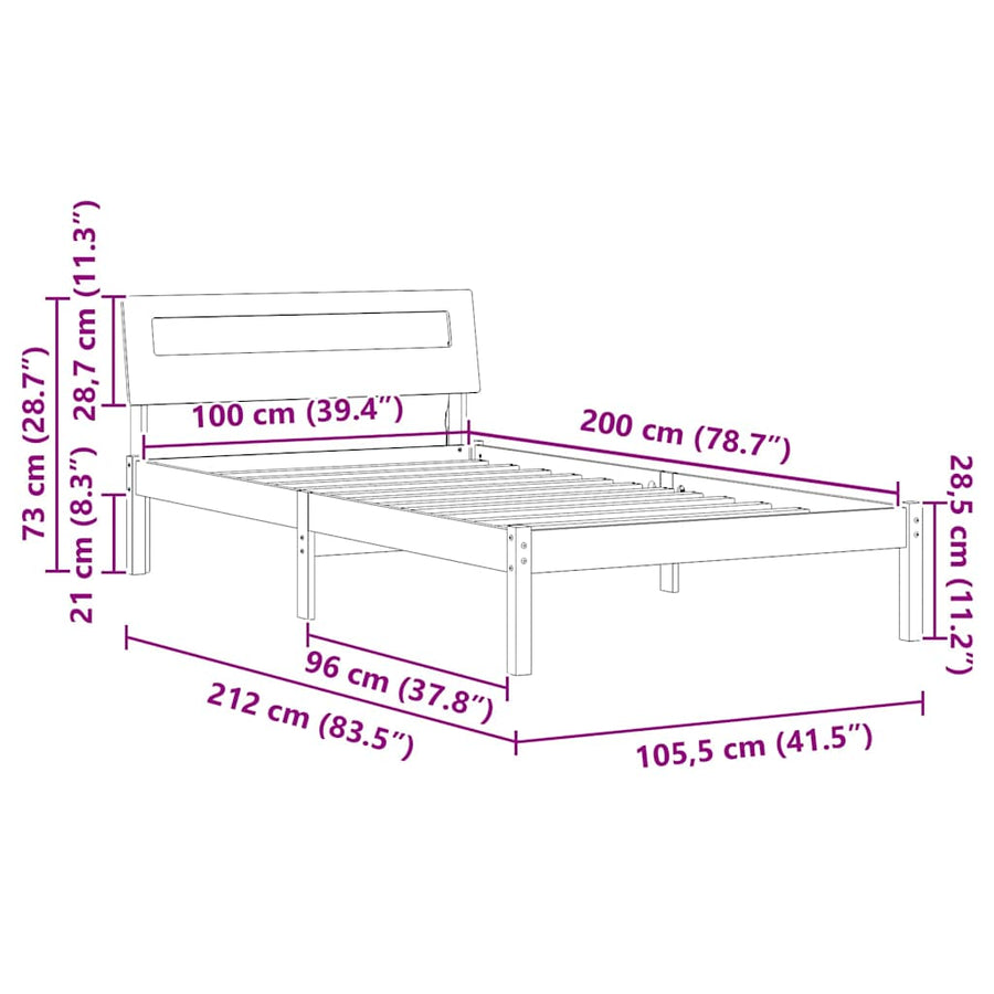 Bedframe Bruin 100 x 200 cm Massief grenenhout