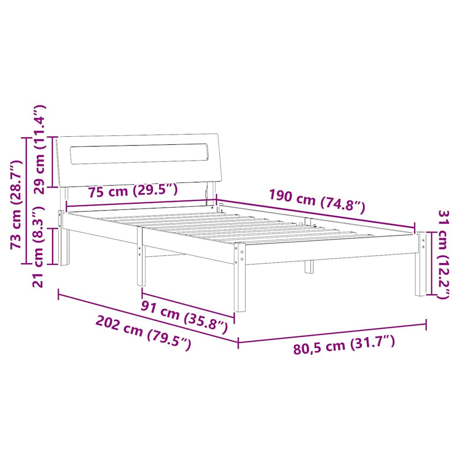 Bedframe Bruin 75 x 190 cm Massief grenenhout