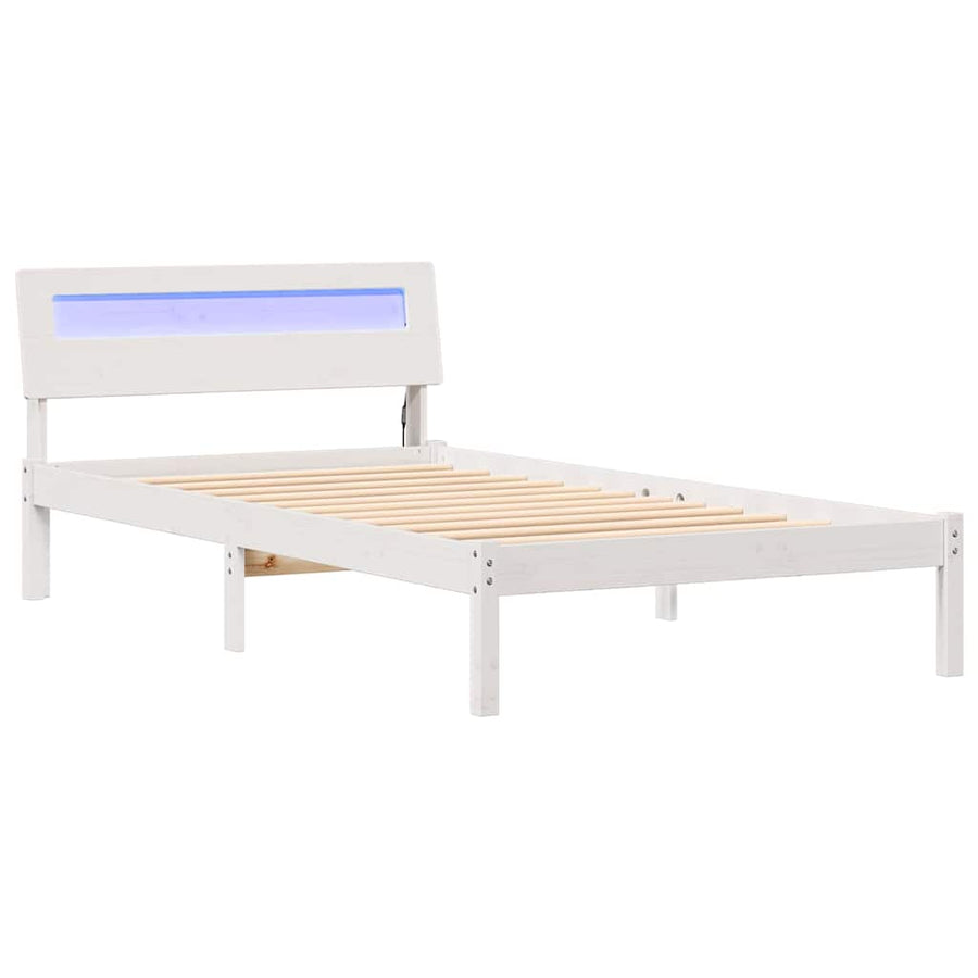 Bedframe met LED -striplichten met hoofdeinde Wit 75 x 190 cm Grenenhout
