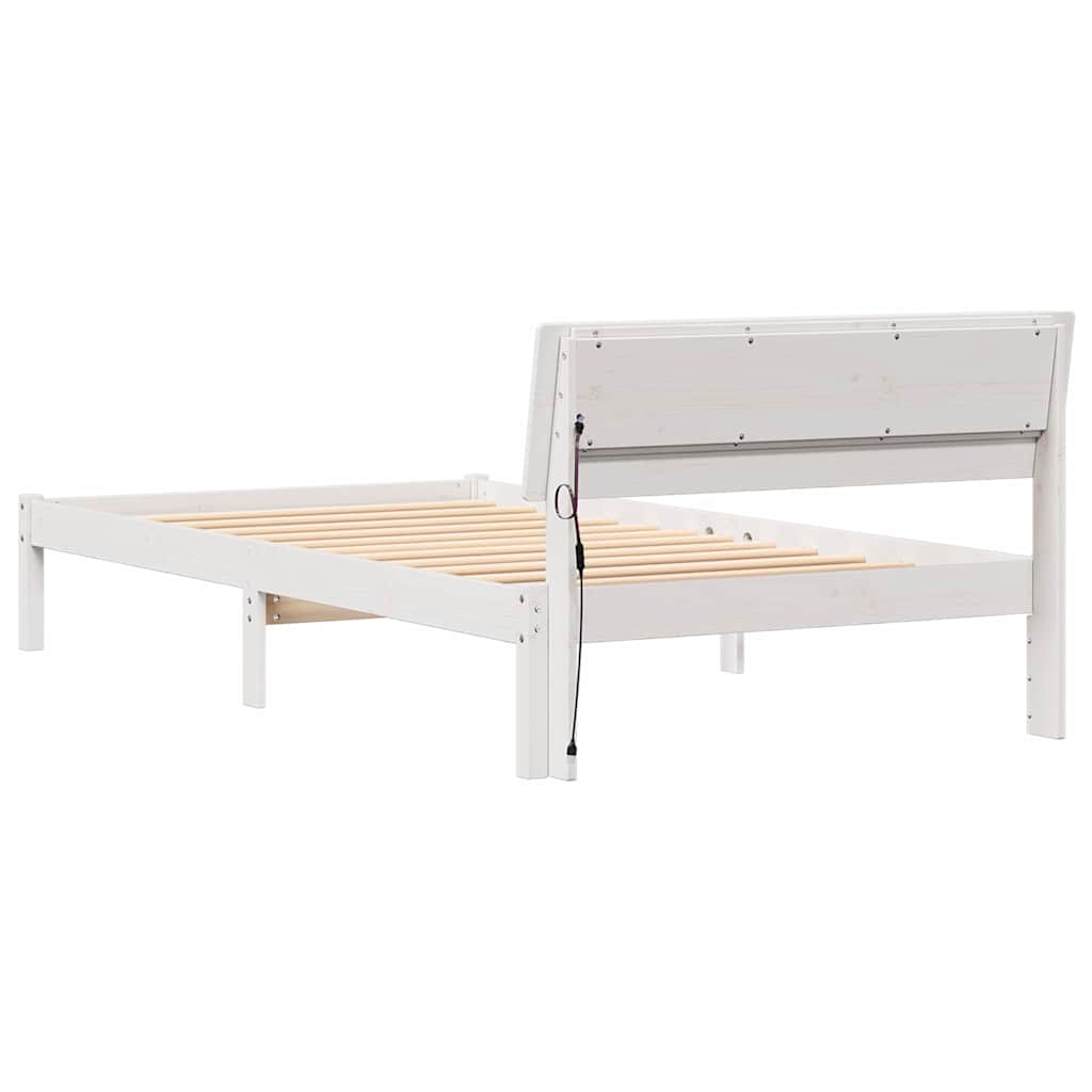 Bedframe met LED -striplichten met hoofdeinde Wit 75 x 190 cm Grenenhout