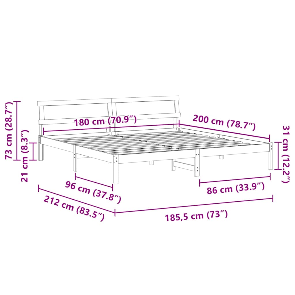 Bedframe Wasbruin 180 x 200 cm Massief grenenhout