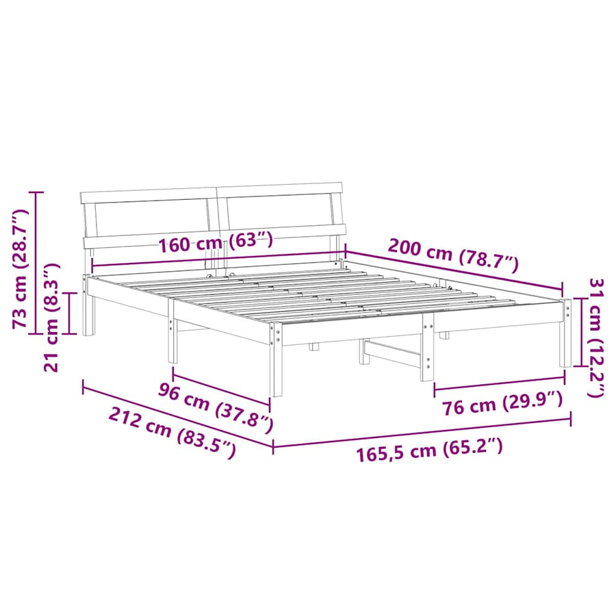 Bedframe Bruin 160 x 200 cm Massief grenenhout