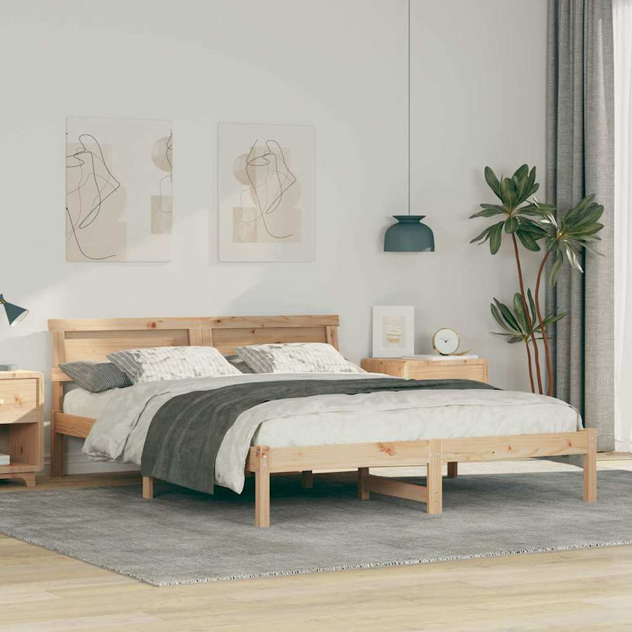 Bedframe met LED -striplichten met hoofdeinde Bruin 150 x 200 cm Grenenhout