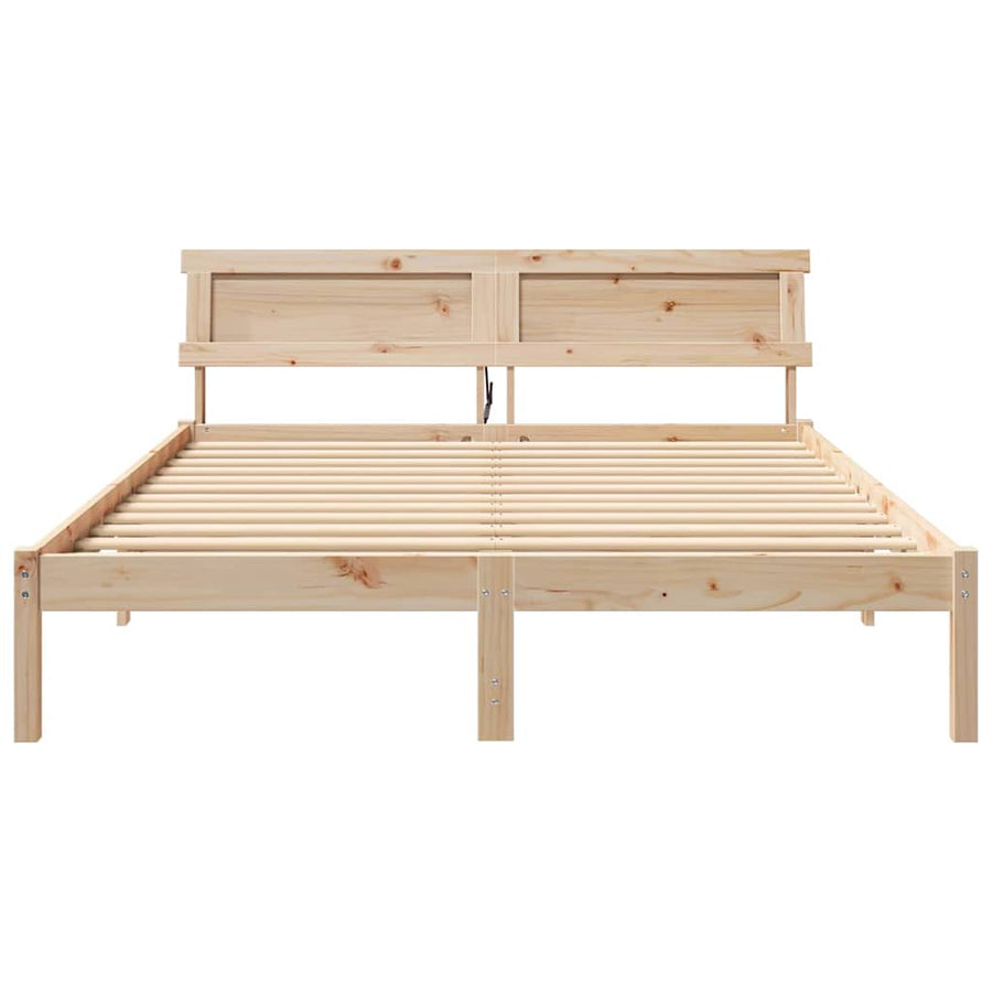 Bedframe met LED -striplichten met hoofdeinde Bruin 150 x 200 cm Grenenhout