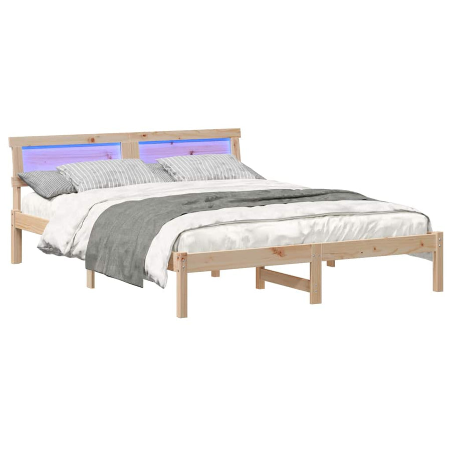 Bedframe met LED -striplichten met hoofdeinde Bruin 150 x 200 cm Grenenhout