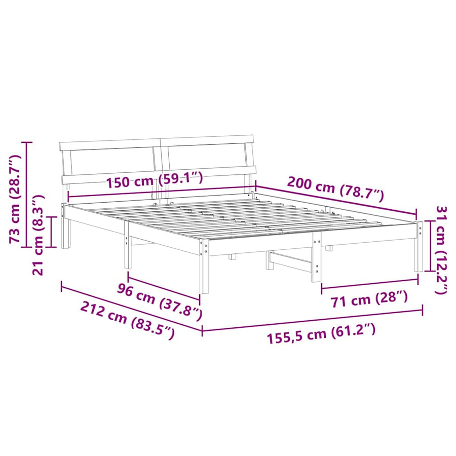 Bedframe Wit 150 x 200 cm Massief grenenhout