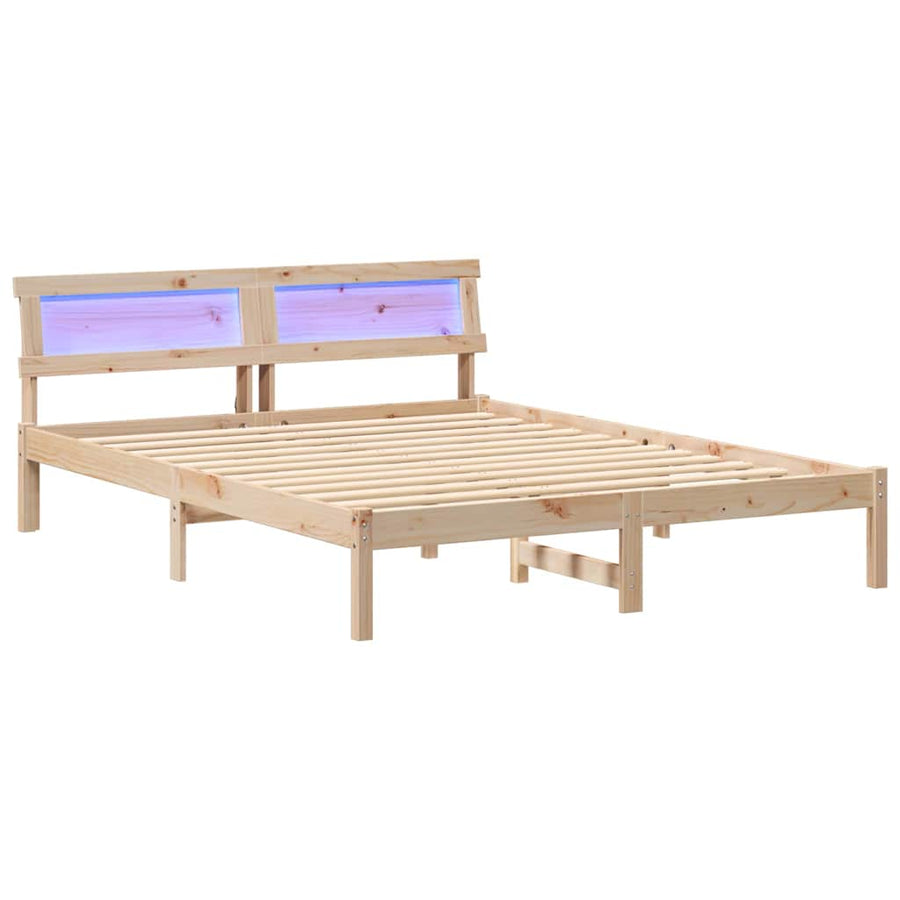 Bedframe met LED -striplichten met hoofdeinde Bruin 140 x 200 cm Grenenhout