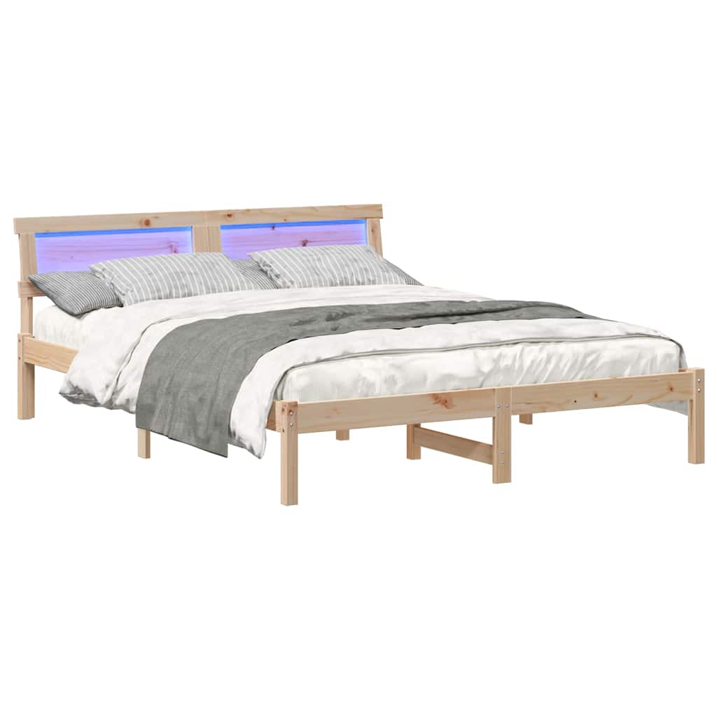 Bedframe met LED -striplichten met hoofdeinde Bruin 140 x 200 cm Grenenhout