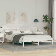 Bedframe 140x200 cm massief grenenhout wit met led