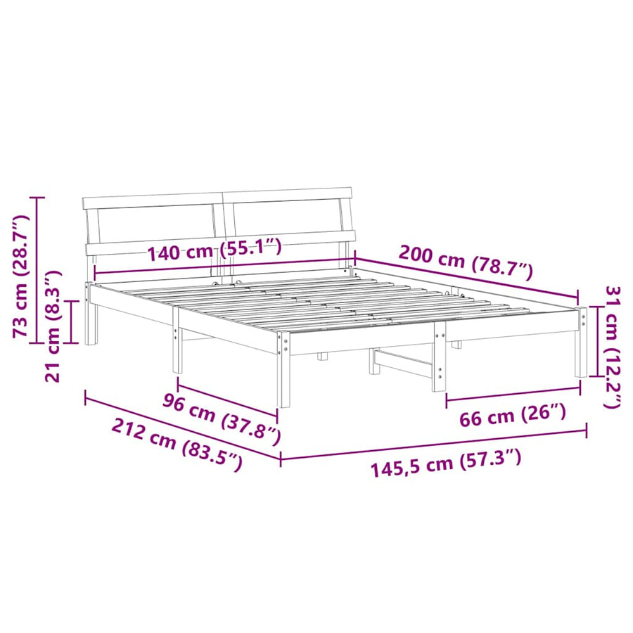 Bedframe Wit 140 x 200 cm Massief grenenhout