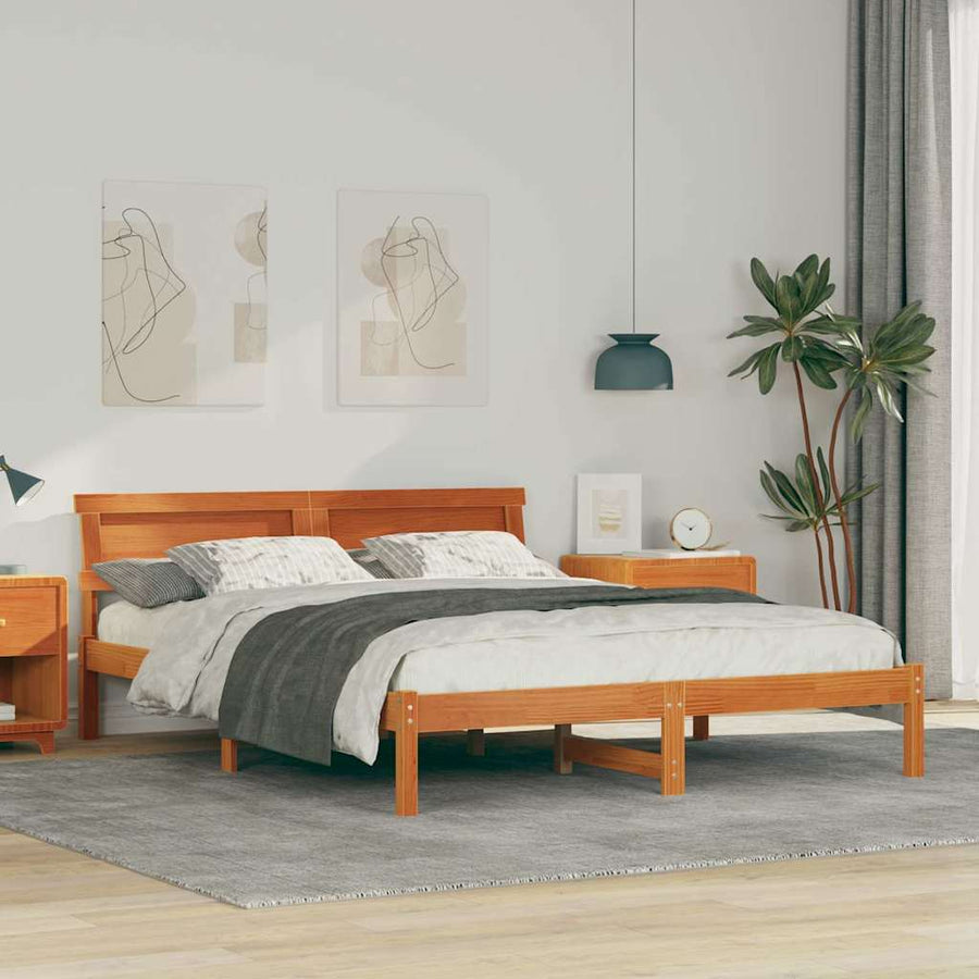 Bedframe met LED -striplichten met hoofdeinde Wasbruin 140 x 200 cm Grenenhout