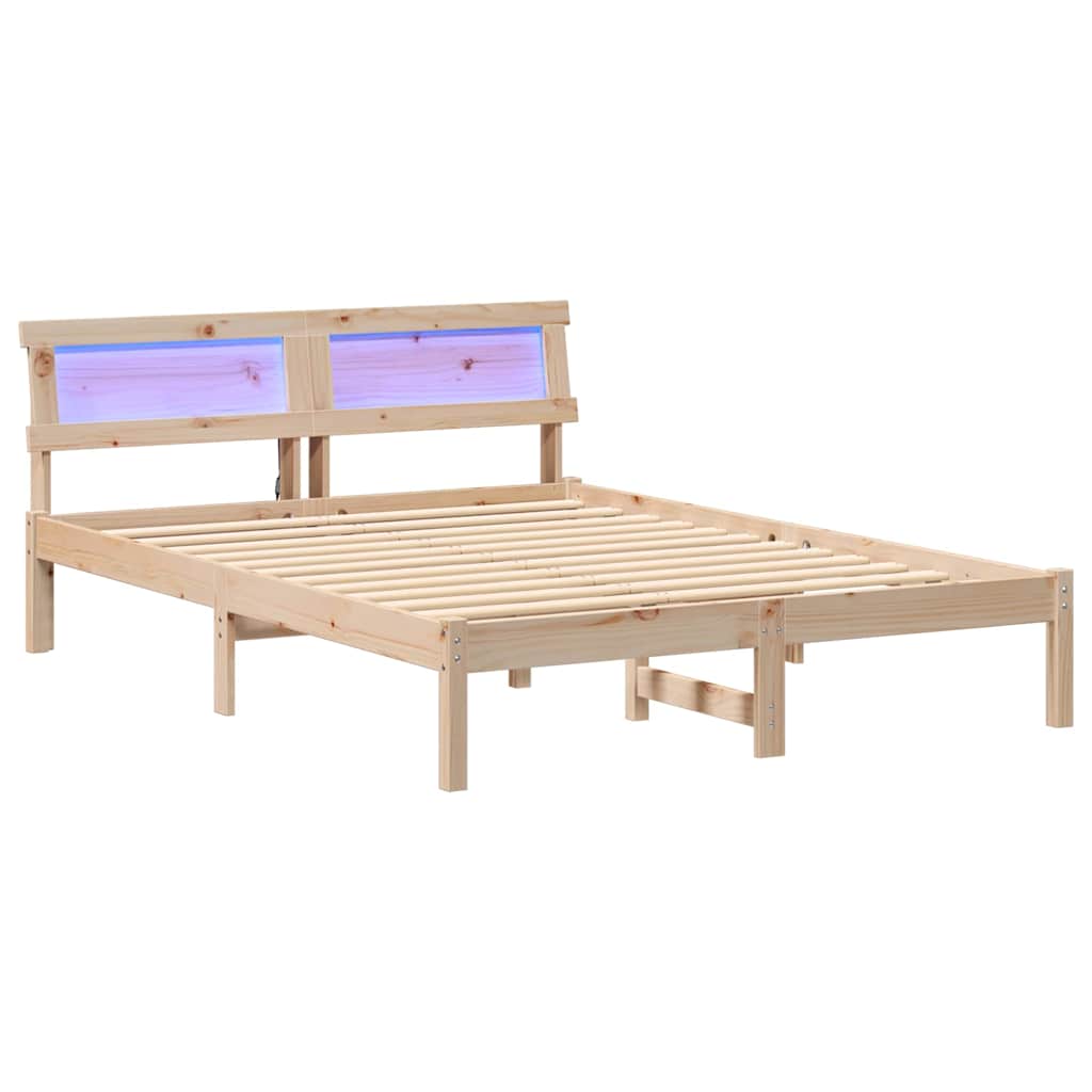 Bedframe met LED -striplichten met hoofdeinde Bruin 140 x 190 cm Grenenhout