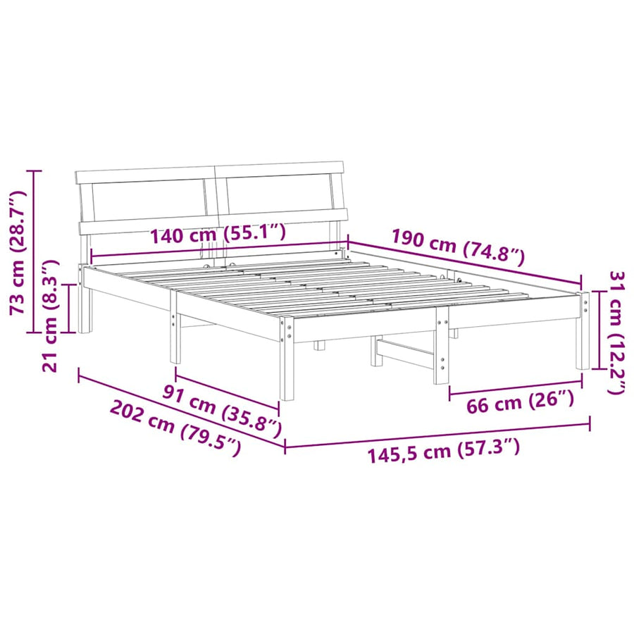 Bedframe Wit 140 x 190 cm Massief grenenhout
