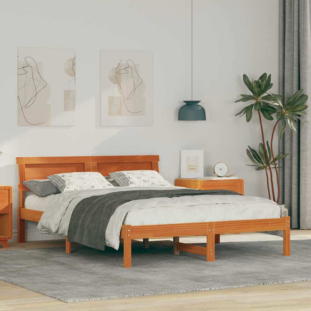Bedframe met LED -striplichten met hoofdeinde Wasbruin 140 x 190 cm Grenenhout