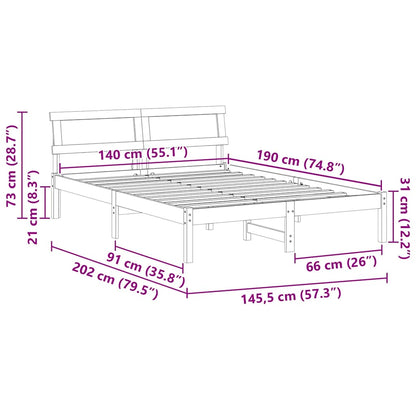 Bedframe met LED -striplichten met hoofdeinde Wasbruin 140 x 190 cm Grenenhout