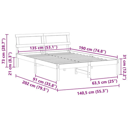 Bedframe met LED -striplichten met hoofdeinde Bruin 135 x 190 cm Grenenhout