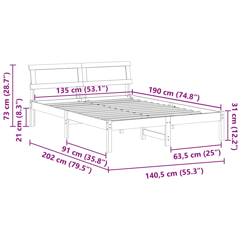 Bedframe Wasbruin 135 x 190 cm Massief grenenhout