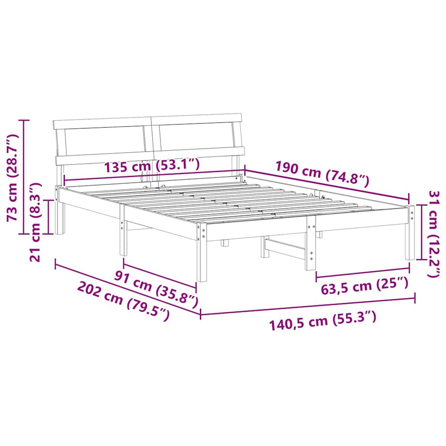 Bedframe Wasbruin 135 x 190 cm Massief grenenhout