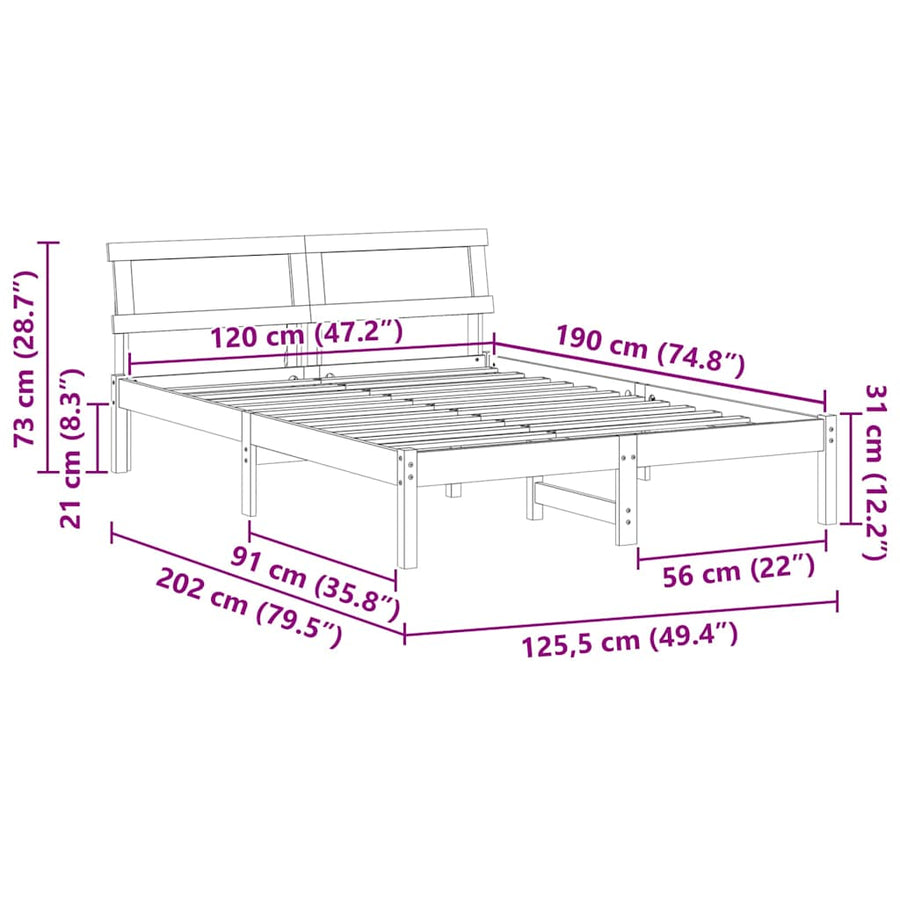 Bedframe met LED -striplichten met hoofdeinde Wit 120 x 190 cm Grenenhout