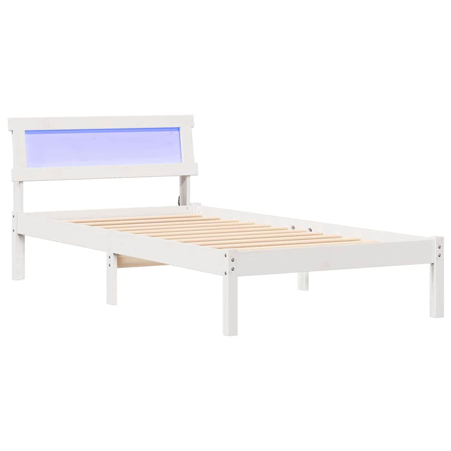 Bedframe met LED -striplichten met hoofdeinde Wit 80 x 200 cm Grenenhout