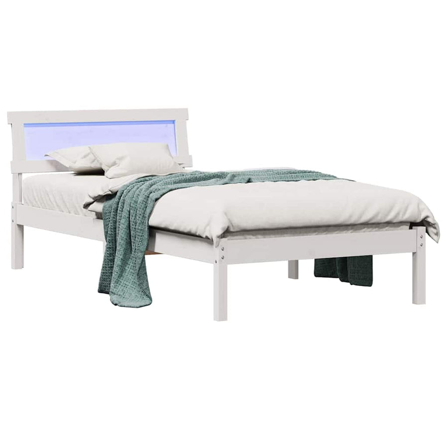 Bedframe met LED -striplichten met hoofdeinde Wit 80 x 200 cm Grenenhout