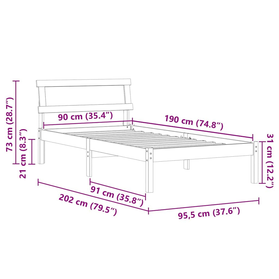 Bedframe Wit 90 x 190 cm Massief grenenhout