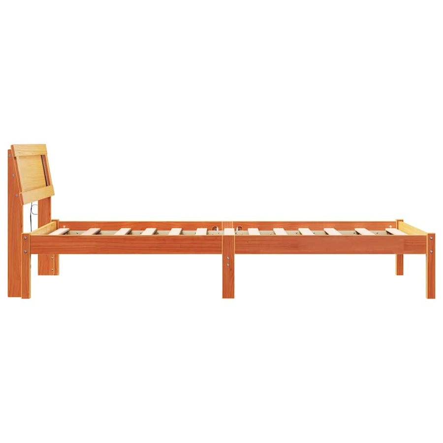 Bedframe met LED -striplichten met hoofdeinde Wasbruin 90 x 190 cm Grenenhout