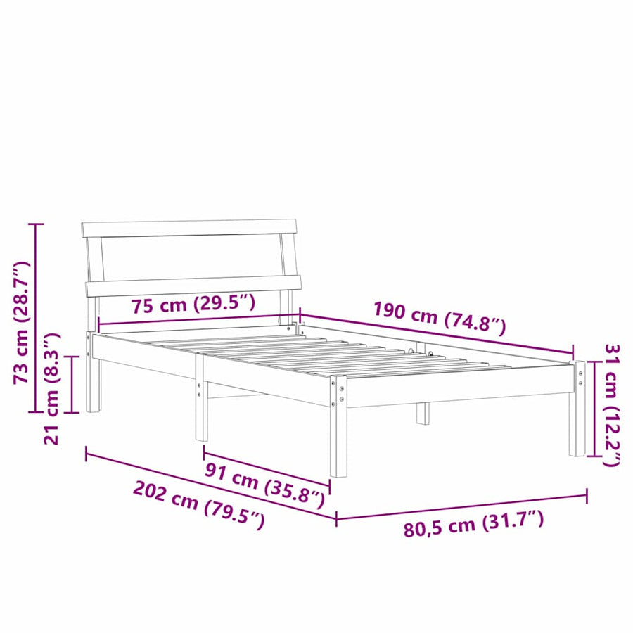 Bedframe Bruin 75 x 190 cm Massief grenenhout