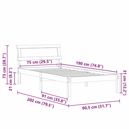 Bedframe met LED -striplichten met hoofdeinde Wit 75 x 190 cm Grenenhout
