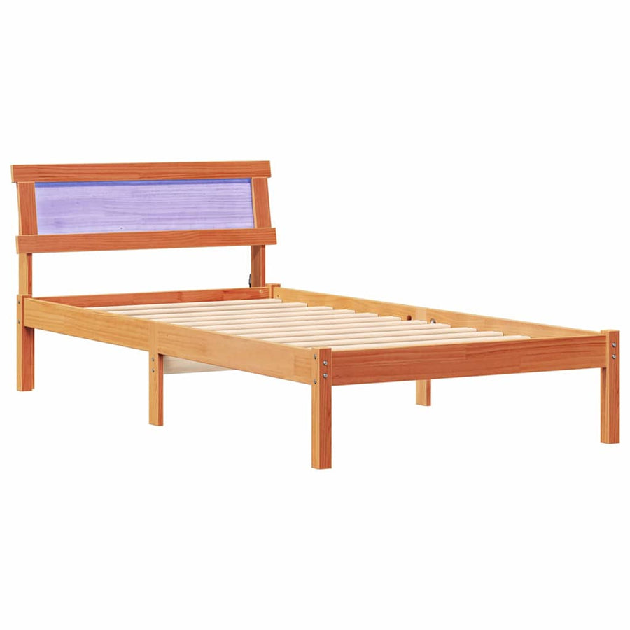Bedframe met LED -striplichten met hoofdeinde Wasbruin 75 x 190 cm Grenenhout