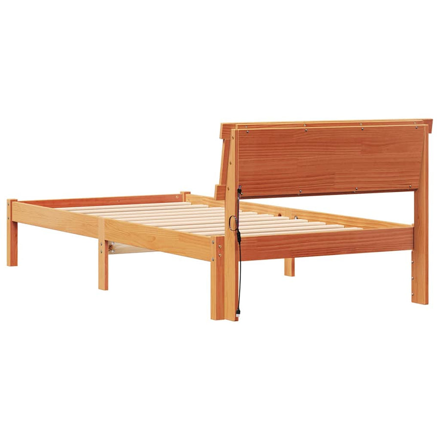 Bedframe met LED -striplichten met hoofdeinde Wasbruin 75 x 190 cm Grenenhout