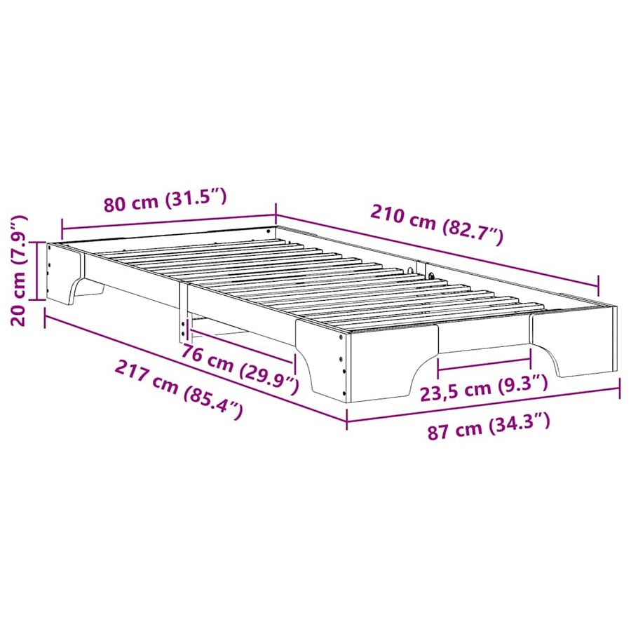 Bedframe met opslag Bruin 80 x 210 cm Hout